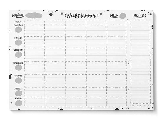 Weekplanner papier familieplanner A4 afscheurbaar zwart wit gezinsplanner 5 personen werkplanner ophangbaar