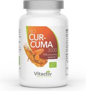 BIO CURCUMA 3000  (60 curcuma capsules), hooggedoseerde bio kurkuma capsules, met piperine, zeer goede biobeschikbaarheid, 95% curcuminegehalte, komt overeen met 3000 mg kurkumapoeder