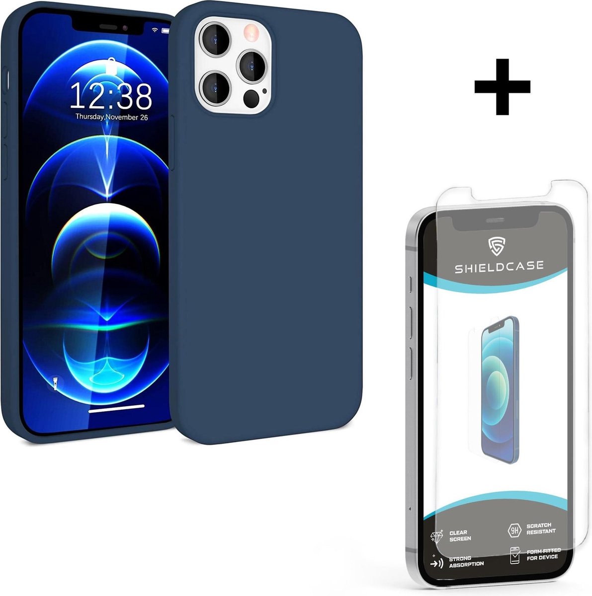 ShieldCase Silicone case geschikt voor Apple iPhone 12 Pro Max - 6.7 inch - blauw + glazen Screen Protector