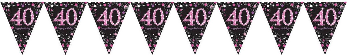 Vlaggenlijn Happy Birthday 40 jaar "Sparkling Pink" 4 meter