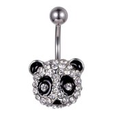 Fako Bijoux® - Navelpiercing - Panda - Kristal - Zwart/Wit