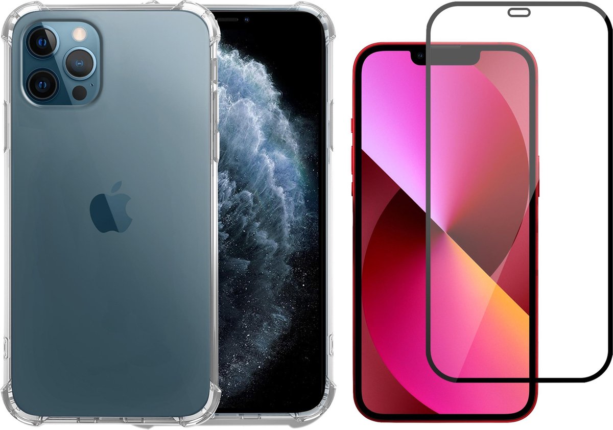 Hoesje geschikt voor iPhone 13 Pro siliconen transparant case - Screen Protector Glas