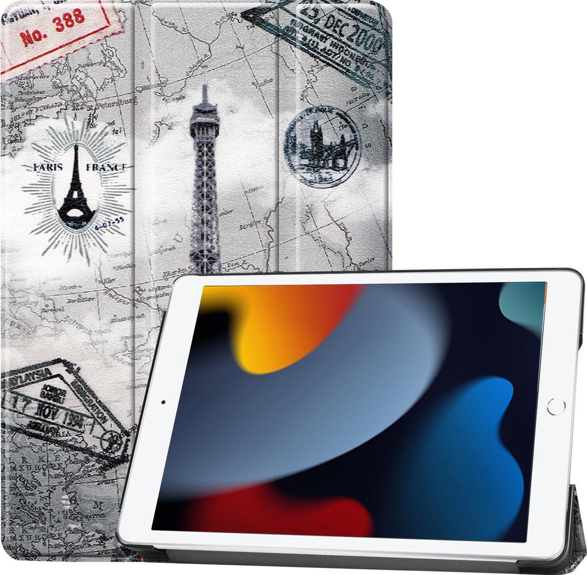 Case2go - Tablet hoes geschikt voor iPad 2021 - 10.2 Inch - Tri-Fold Book Case - Eiffeltoren