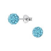 Joy|S - Zilveren bal kristal oorbellen - 6 mm rond - blauw