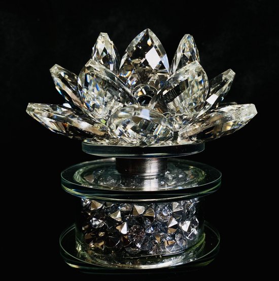 Fleur de lotus en cristal sur plateau tournant (beaucoup de diamants en cristal) couleurs blanches de luxe de qualité supérieure 9x8.5x9cm fait à la main Véritable artisanat.