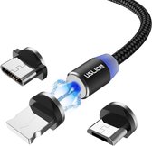 USLION USB Oplaadkabel Zwart - 1M - iPhone, Android & Samsung - USB-C | Micro USB | Apple Lightning - 2.4A Fast Charging