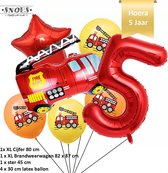 Verjaardag Jongen Brandweerwagen Ballonnen Set * Cijfer 5 * Nummer 5 * Hoera 5 jaar * Snoes * Verjaardag * Kinderfeest * Versiering brandweer rood brandweerwagen * Verjaardag jongen * Thema Brandweer Firefighter Firetruck * Snoes * Vijfde Verjaardag