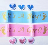 14-delige sjerpen en button genderreveal set - genderreveal - kraamfeest - babyshower - zwanger - boy or girl