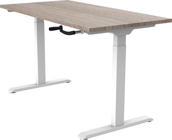 OrangeLabel S1 Desk wit onderstel blad Robson Eik. Zit/sta met slinger maat 120x80cm.
