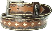 Sendra Boots Riem 7576 Bruin Heren Dames Riem Cowboy Western Ibiza Bohemian 4cm Brede Jeans Broekriem Geschulpte Rand Ruitpatroon Verwisselbare Gesp Unisex Echt leer Maat 105