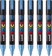 Posca Stiften PC-5M Medium Tip - verfstiften - Metallic blauw - 6 stuks