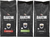 Barzini Italian - Koffiebonen proefpakket - Totaal 1,5kg koffiebonen (3x 500gr) - Medium Roast, Dark Roast & Extra Dark koffiebonen - UTZ gecertificeerd - Blend / Melange Arabica - Robusta - 