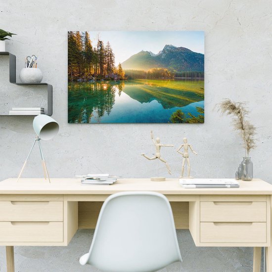 Artaza Canvas Schilderij Zonsopgang Bij Het Meer In De Herfst - 60x40 - Foto Op Canvas - Canvas Print