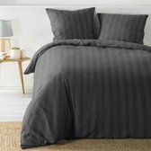 Dekbedovertrek deluxe Antraciet twee kleuren donker grijs  licht gestreept 240x220 3 delig