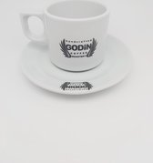 Set van 6 stapelbare porselein espressotassen 12cl met ondertas D 7 x H 6.5cm GODINCOFFEE