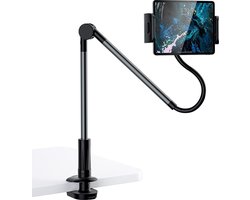 Opvouwbare Tablet Houder LB-536 Lange Zwanenhals Tablet Stand Mount Clip voor Bed, Gym, Bureau, Tafel, Keuken, Kantoor, Lazy Arm 360° Rotatie Beugel Klem, Compatibel met Alle Apparaten (4,7-12,9inch)