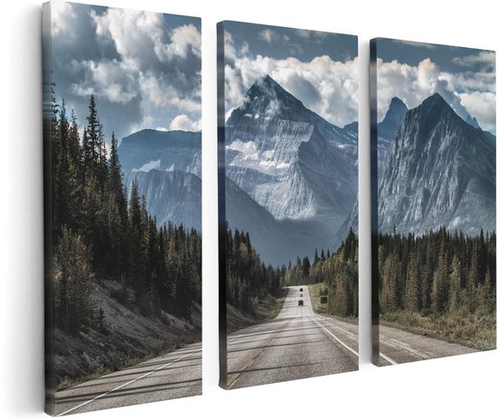 Artaza - Triptyque de peinture sur toile - Route avant la grande Berg dans la forêt - 120x80 - Photo sur toile - Impression sur toile