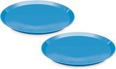 Set van 2x stuks blauw rond dienblad van kunststof 34 cm - Serveren - Serveerblad