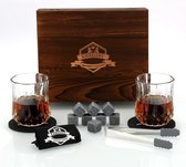 Dakta® Luxe Whiskey Geschenkset | 2 Kristallen Glazen | Inclusief Kaart | 8 Granieten Whiskey Stenen | Cadeau