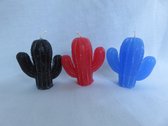 Kaars cactus set van 3, zwart zwarte orchidee geur, rood rozengeur, blauw oceaangeur