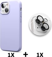HB Hoesje Geschikt voor Apple iPhone 13 Mini Paars & Camera Lens Glazen Screenprotector - Siliconen Back Cover