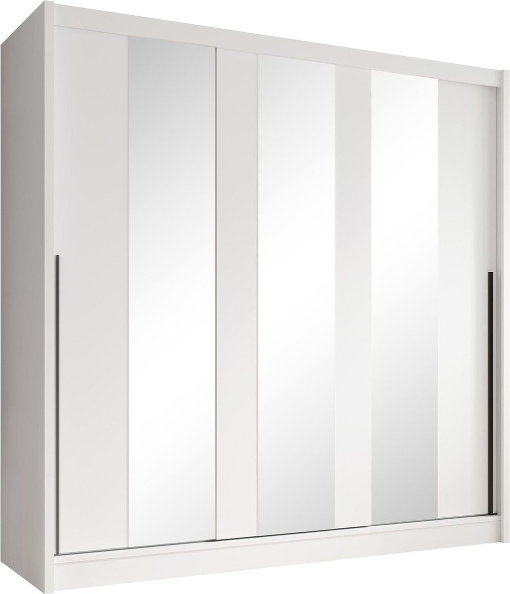 Meubella - Kledingkast Alcamo 3 - Wit - 205 cm - Met spiegel
