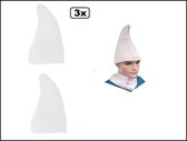 3x Kabouter / smurfen muts wit - carnaval smurf muts kabouter wit optocht festival