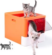 Premic® Afgesloten Kattenbak - Uitneembare lade - Met Schep - Hygiënisch - Oranje L