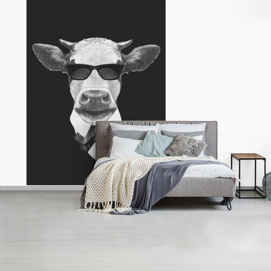 Papier peint - Papier peint photo Vache - Lunettes de soleil - Zwart - Wit - Largeur 190 cm x hauteur 260 cm