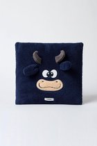 Woody kussensloop van zachte teddystof - donkerblauw - highlander koe - 212-1-PLY-M/885 - 60x60cm