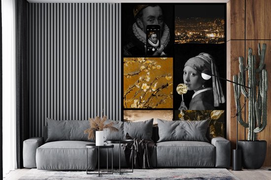 Papier peint - Collage de Papier peint photo - Art - Or - Zwart - Largeur 160 cm x Hauteur 240 cm