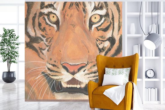 Papier peint - Papier peint Papier peint photo Tigre - Tête - Oranje - Largeur 240 cm x hauteur 240 cm