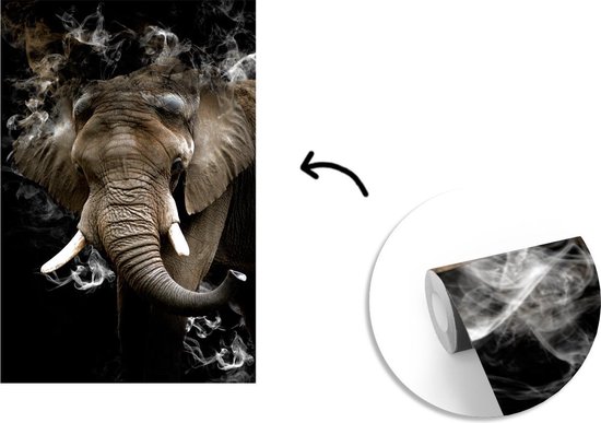 Papier peint - Papier peint photo Éléphant - Fumée - Zwart - Largeur 145 cm x hauteur 220 cm