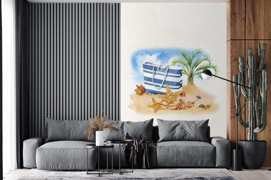 Papier peint - Papier peint photo Sac - Palmier - Coquillages - Largeur 195 cm x hauteur 300 cm