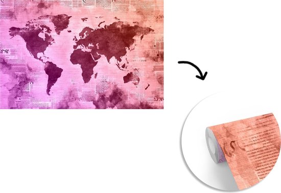Wereldkaart en différents tons violets sur fond avec journal 420x280 cm