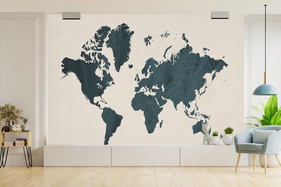 Wereldkaart de pierre bleu foncé avec rainures sur fond rose 330x220 cm