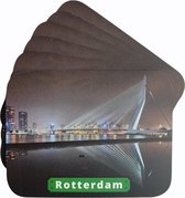Rotterdam onderzetters voor glazen - Erasmusbrug Rotterdam Skyline - Set 6 - Aluminium