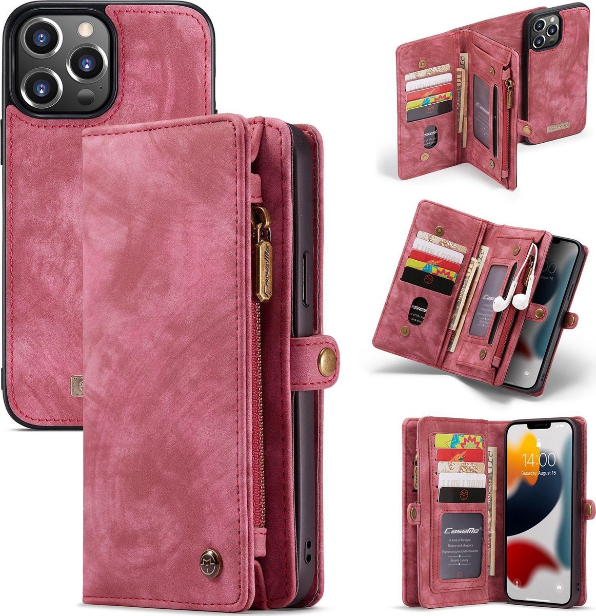 Caseme Luxe Wallet 2in1 Bookcase voor de iPhone 13 Pro Max - Rood