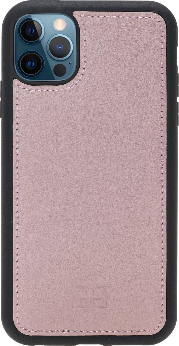 Bouletta geschikt voor iPhone 12 (Pro) Lederen BackCover Hoesje - Nude Pink