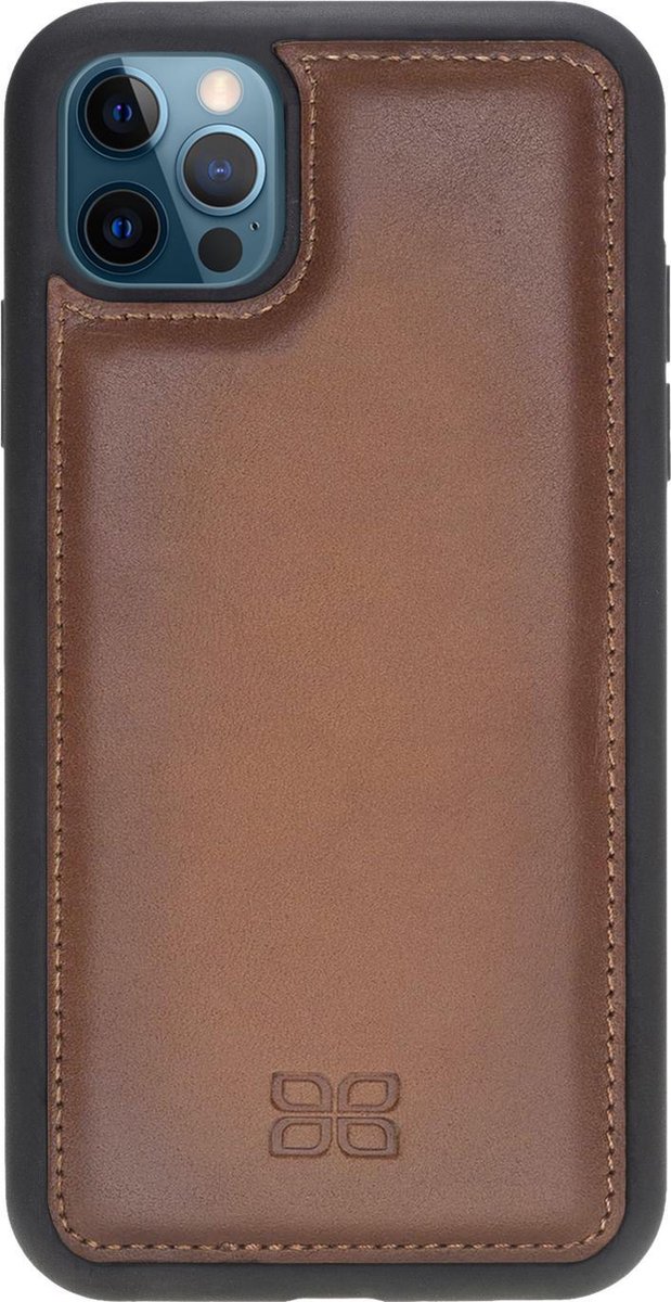 Bouletta geschikt voor iPhone 12 (Pro) leren BackCover hoesje - Burned Cognac