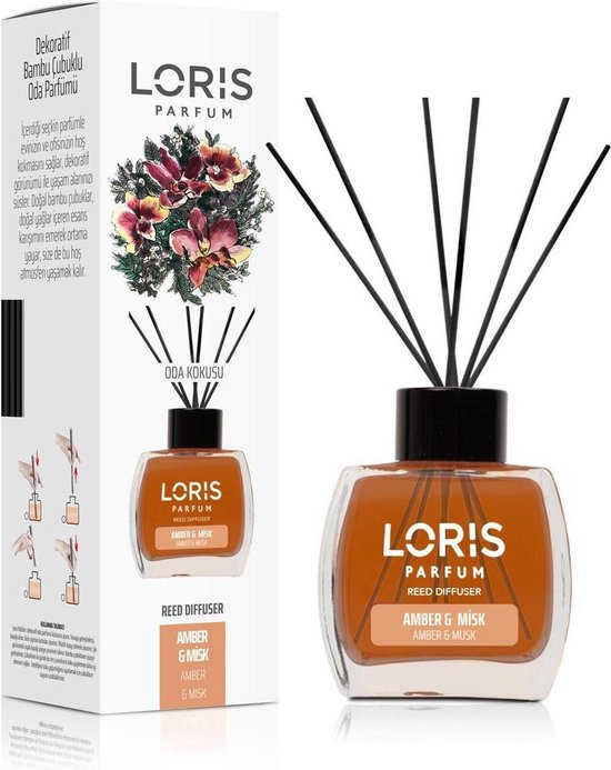 LORIS - Parfum - Bâtonnets de parfum - Bâtons parfumés' intérieur - Parfum' intérieur - Ambre & Misk - 120ml - ESB