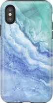 Apple iPhone XS Max Telefoonhoesje - Extra Stevig Hoesje - 2 lagen bescherming - Met Marmerprint - Marmer - Lichtblauw