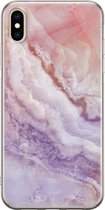 Apple iPhone XS Max Telefoonhoesje - Transparant Siliconenhoesje - Flexibel - Met Marmerprint - Marmer - Roze