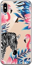 Apple iPhone XS Max Telefoonhoesje - Transparant Siliconenhoesje - Flexibel - Met Dierenprint - Zebra & Flamingo
