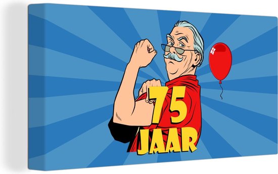 Peinture sur toile Anniversaire - Anniversaire - 75 ans - 160x80 cm - Décoration murale