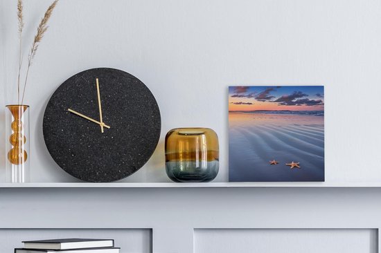 Toile Peinture Étoile de Mer - Soleil - Plage - 20x20 cm - Décoration murale