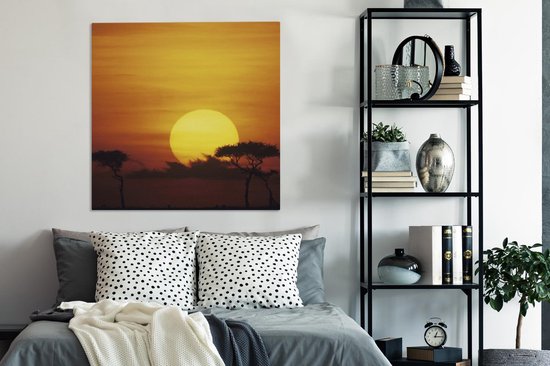 Tableau sur toile Afrique - Soleil - Oranje - 90x90 cm - Décoration murale