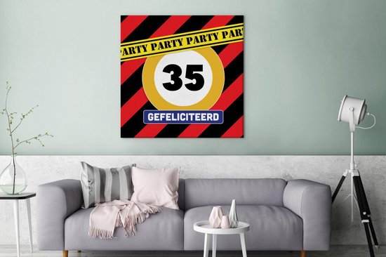 Peinture sur toile Anniversaire - Panneau de signalisation - Fête - 90x90 cm - Décoration murale
