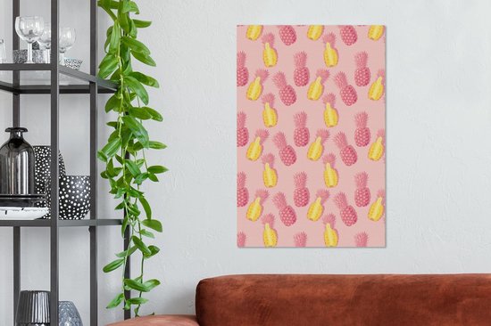 Canvas schilderij 40x60 cm - Wanddecoratie Zomer - Ananassen - Patroon - Muurdecoratie woonkamer - Slaapkamer decoratie - Kamer accessoires - Schilderijen op canvas
