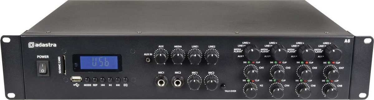 Adastra A8 multi-zone stereo PA versterker 8x 200W